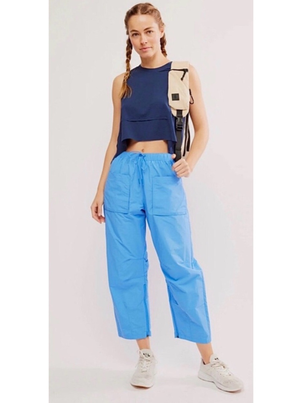 High-Rise Blue Utility Crop Pants for Women